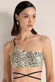Top un hombro, estampado con textura, Color Negro/Marfil