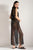 Vestido largo recto en tejido lycra con malla negra