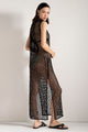 Vestido largo recto en tejido lycra con malla negra