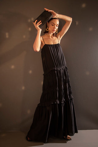 Vestido largo en viscosa, Color Negro