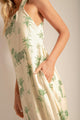 Vestido largo en lino con estampado color verde