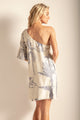 Vestido corto de un hombro Color Marfil-Azul