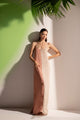 Vestido largo bicolor en lino gasa, Color Rosa/Khaki