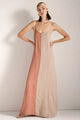 Vestido largo bicolor en lino gasa, Color Rosa/Khaki