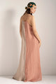 Vestido largo bicolor en lino gasa, Color Rosa/Khaki