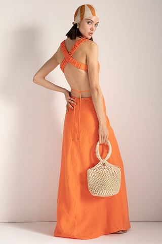 Vestido largo en lino, Color Coral