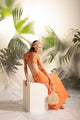 Vestido largo en lino, Color Coral