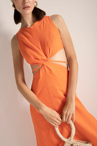 Vestido largo en lino, Color Coral