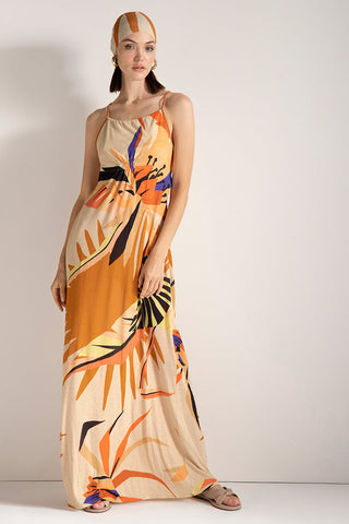 Vestido largo con estampado de hojas