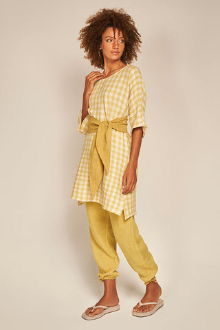 Vestido corto Amarillo en algodón con cuadros