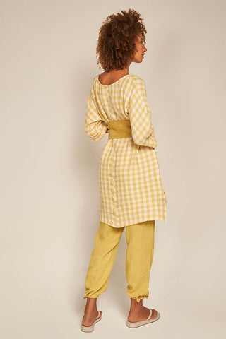 Vestido corto Amarillo en algodón con cuadros