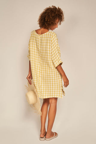 Vestido corto Amarillo en algodón con cuadros