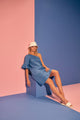 Vestido corto de un hombro color Azul