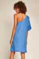 Vestido corto de un hombro color Azul