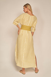 Vestido largo Amarillo en algodón con cuadros