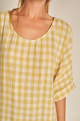 Vestido largo Amarillo en algodón con cuadros