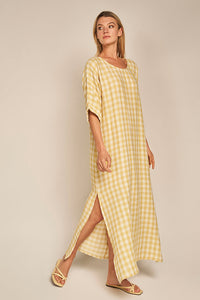 Vestido largo Amarillo en algodón con cuadros