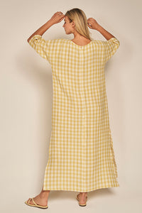Vestido largo Amarillo en algodón con cuadros
